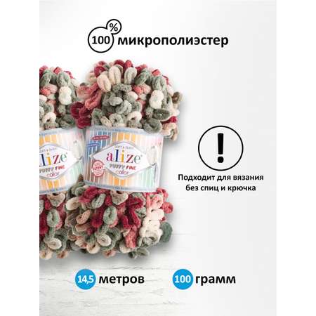 Пряжа для вязания Alize puffy fine color 100 г 14.5 м микрополиэстер плюшевая мягкая 6039 секционный 5 мотков