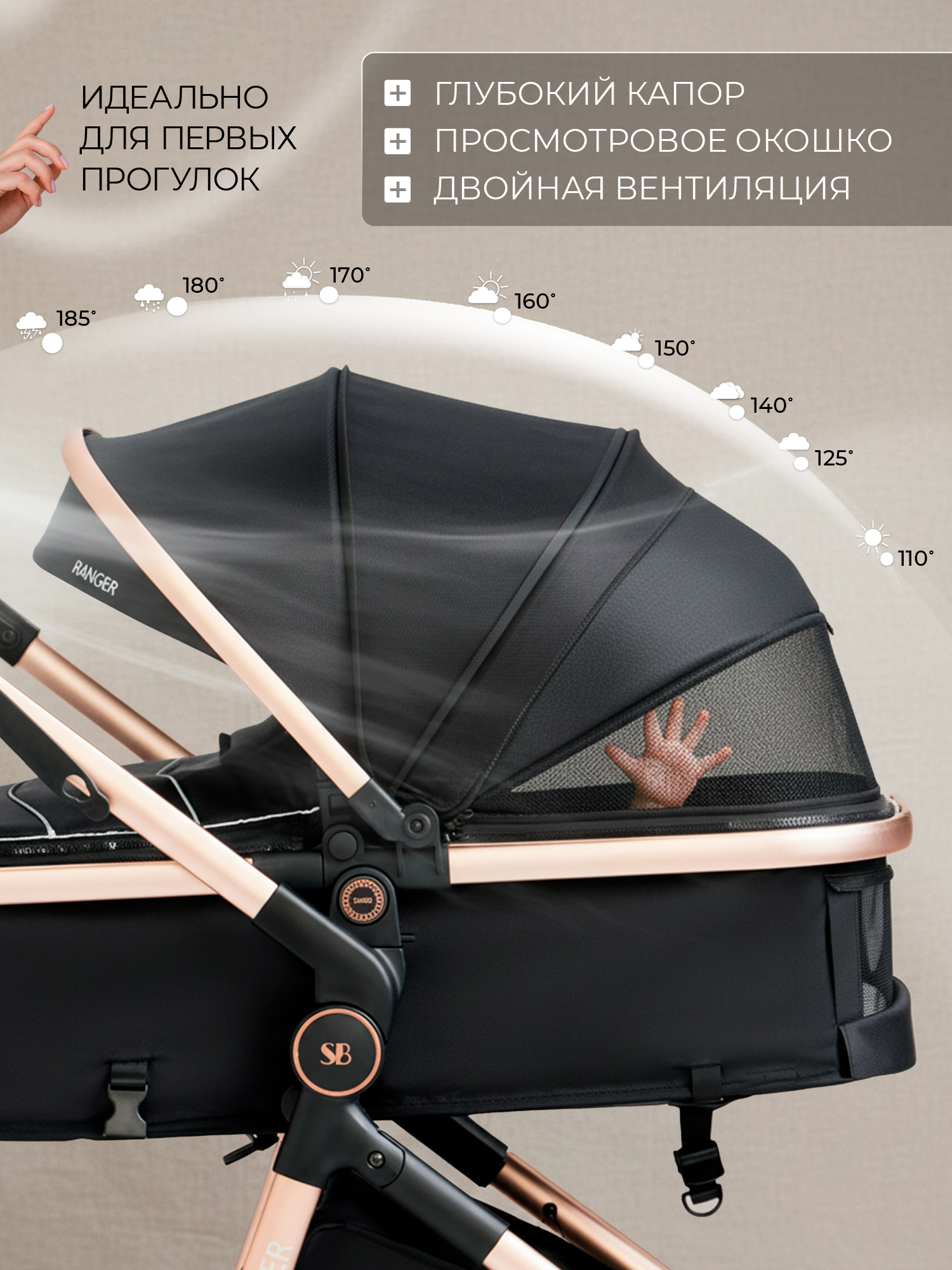 Коляска трансформер Sweet Baby Ranger Black Gold черный - фото 5