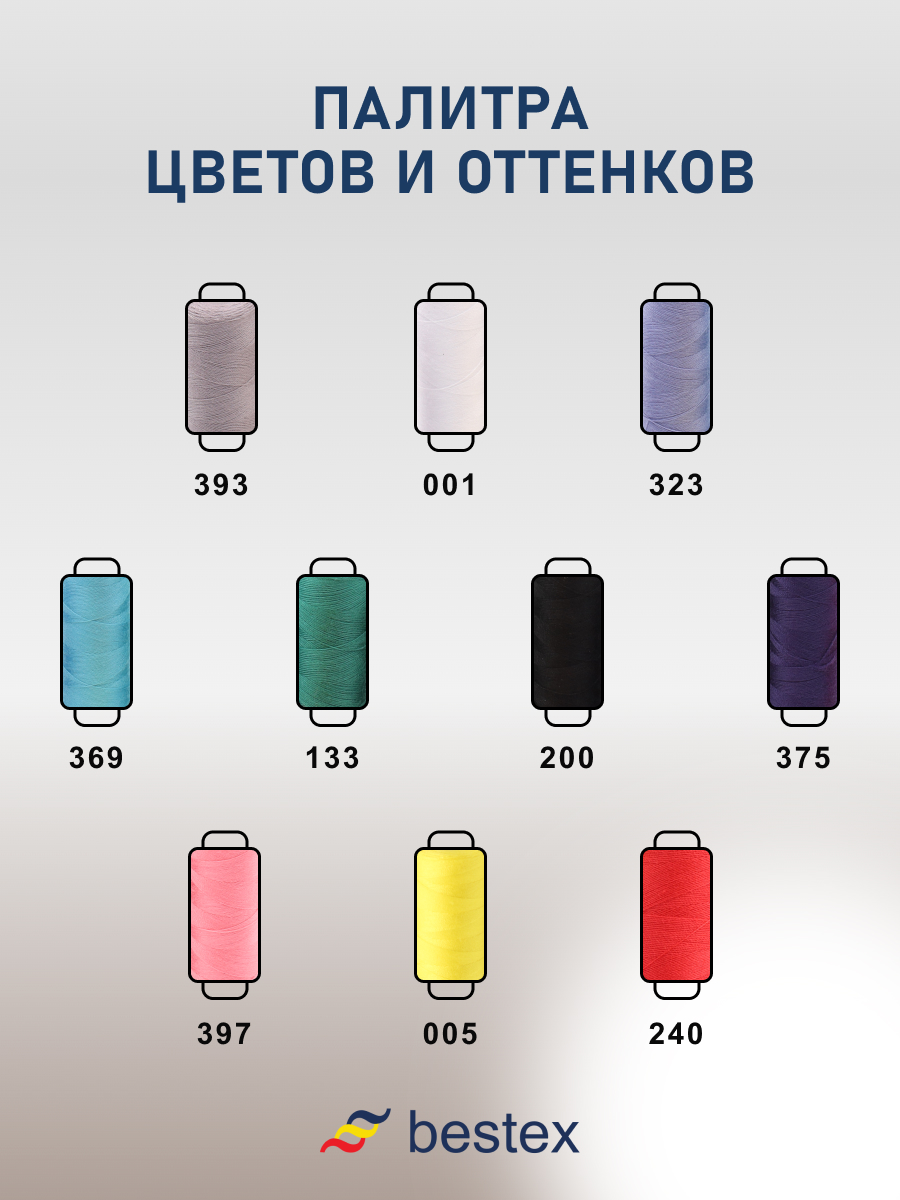 Набор ниток Bestex для шитья трикотажа ткани легкой и средней плотности 40/2 Яркий микс 365 м 400 ярд 10 шт - фото 5
