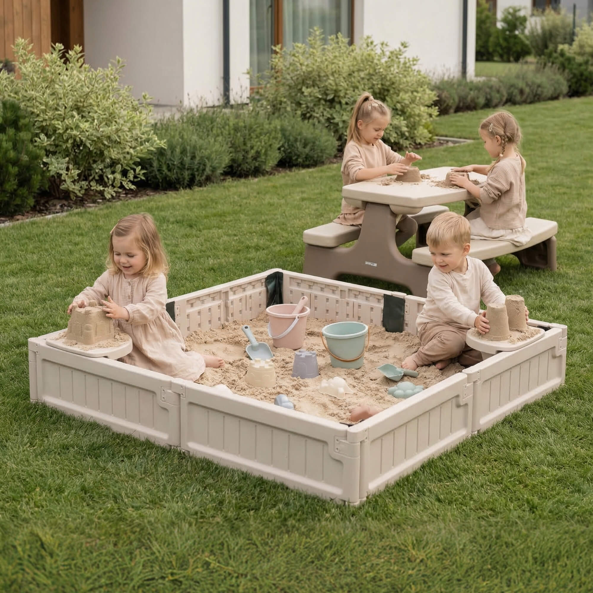 Песочница детская UNIX Kids квадратная 123х123 см пластиковая - фото 14