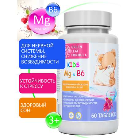 Магний В6 детский со вкусом малина Green Leaf Formula витамины для детей для нервной системы