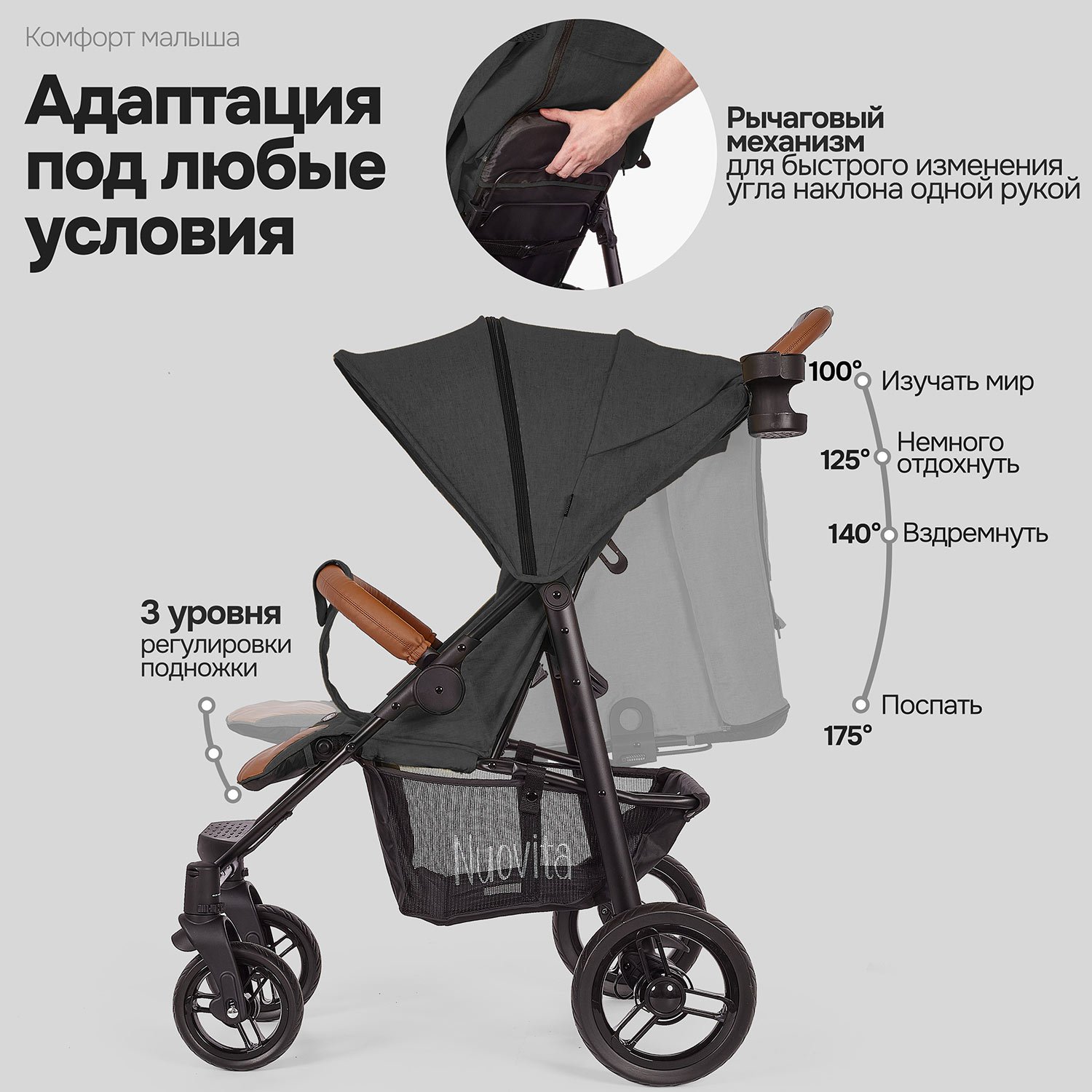 Коляска прогулочная Nuovita Corso черный - фото 4