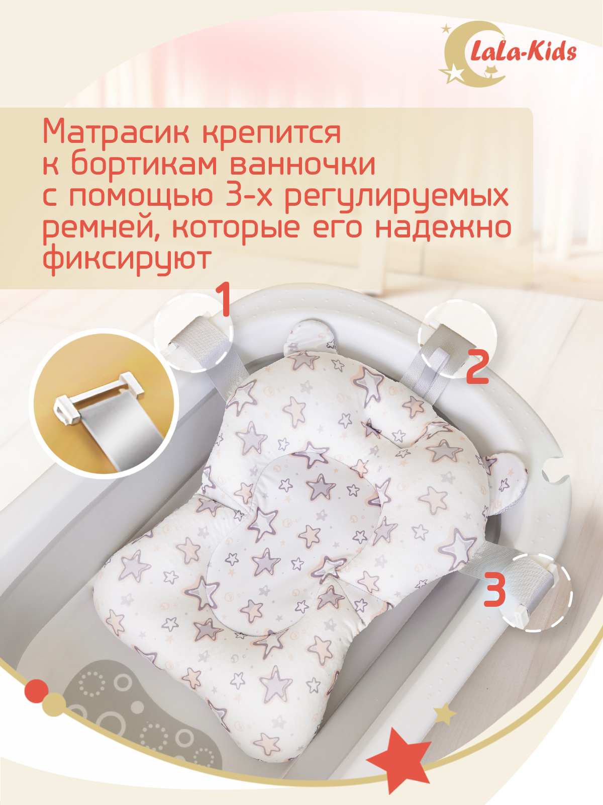 Складная ванночка для купания LaLa-Kids с термометром и матрасиком в комплекте - фото 16