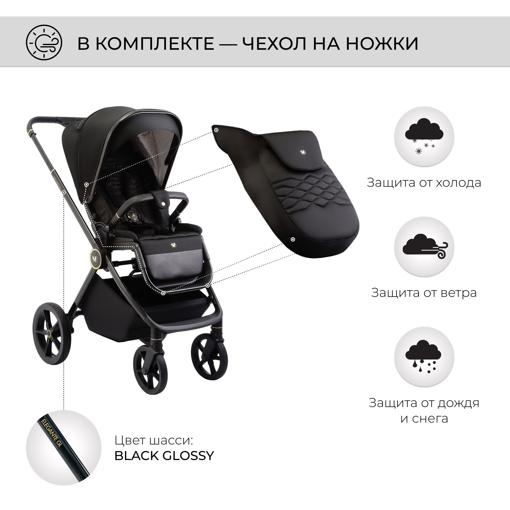 Коляска 3в1 Sweet Baby Elegante Black - фото 6
