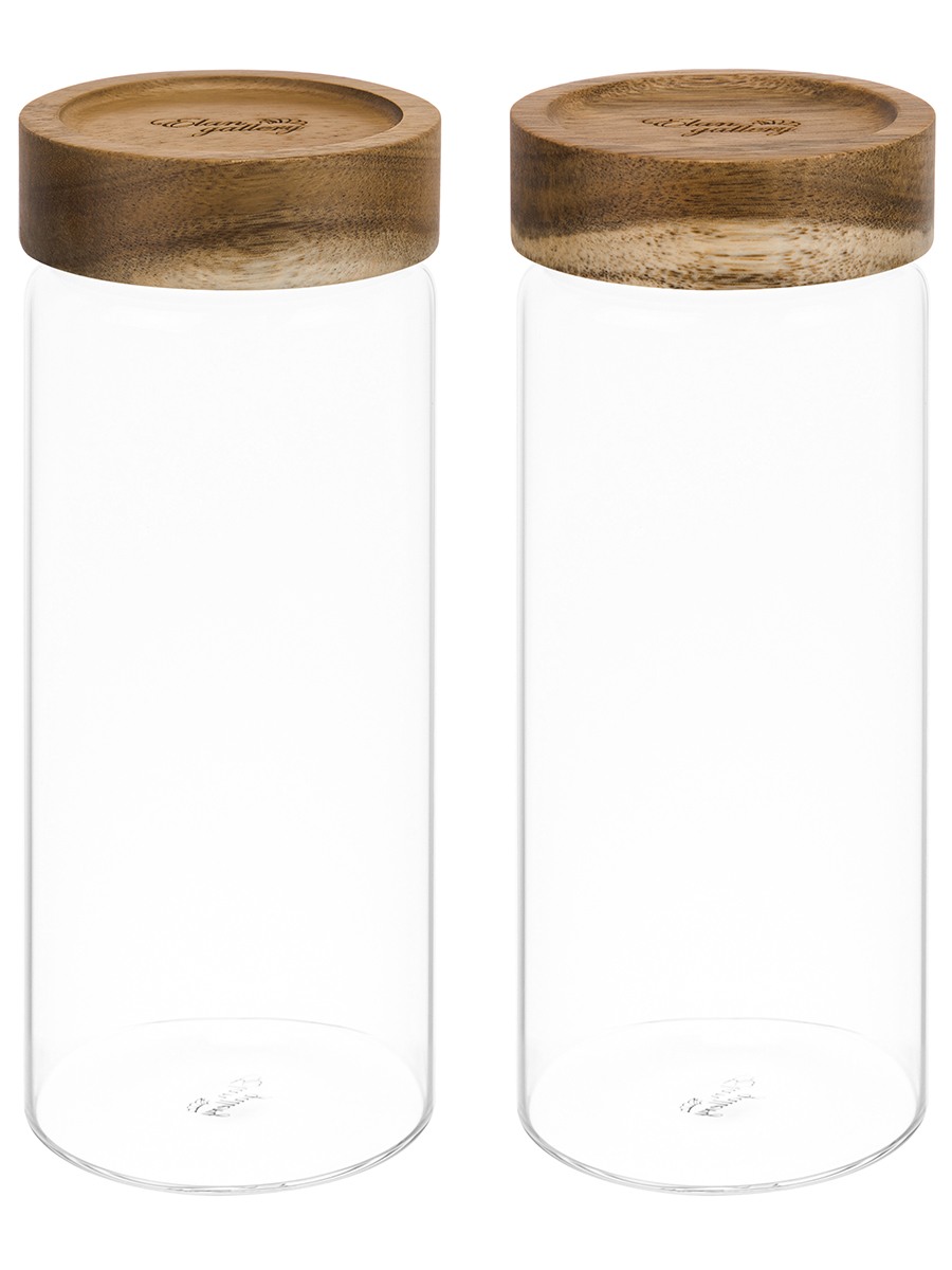 Набор 2-х банок для хранения Elan Gallery 800 мл 8х8х21 см Crystal glass. стеклянные с закручивающимися крышками из акации - фото 4