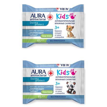 Влажные салфетки AURA Antibacterial 15 шт.