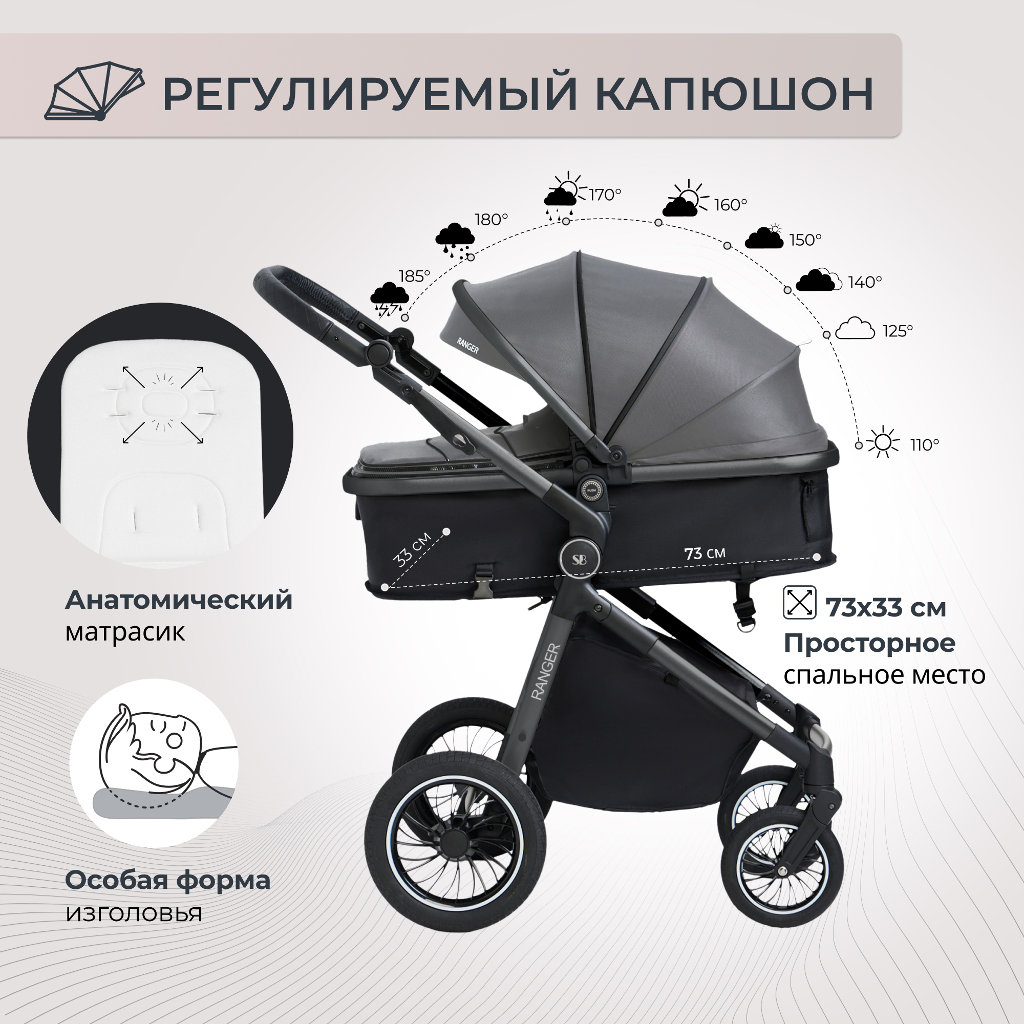 Коляска трансформер Sweet Baby серый - фото 3