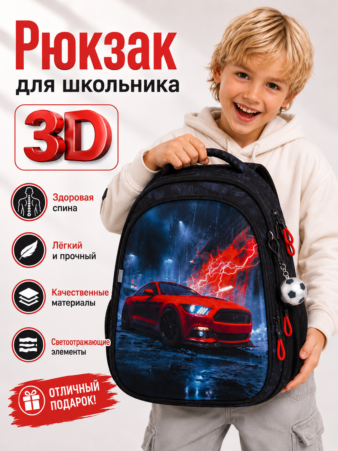 Рюкзак SkyName анатомическая спинка + брелок - фото 2