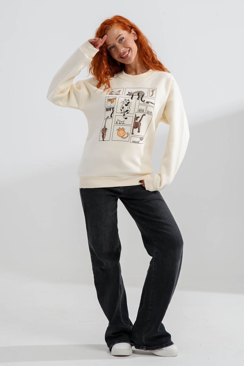 Свитшот Натали Суслова 8569 молочный+коты - фото 2