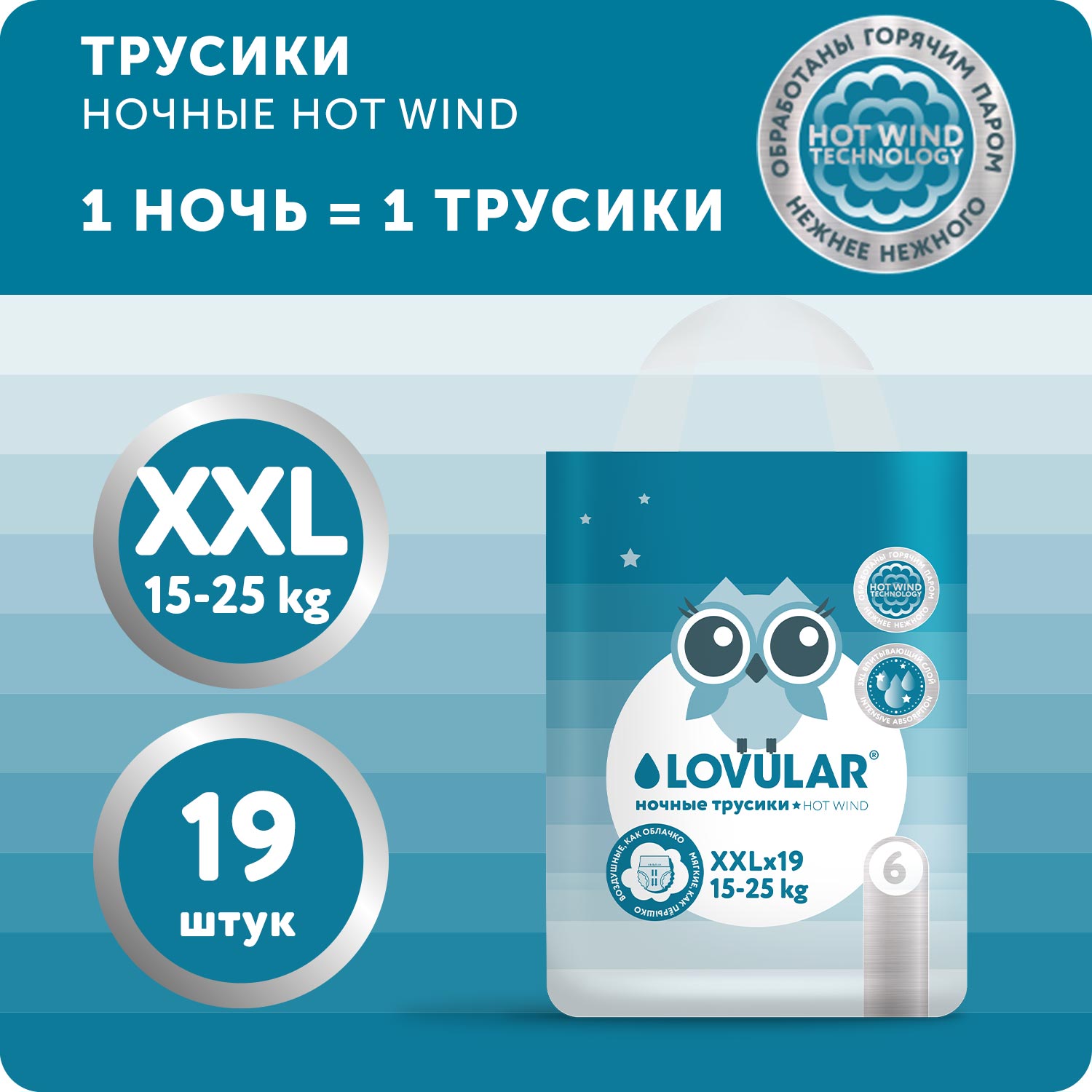 Трусики LOVULAR Hot Wind ночные XXL 19 шт. - фото 1