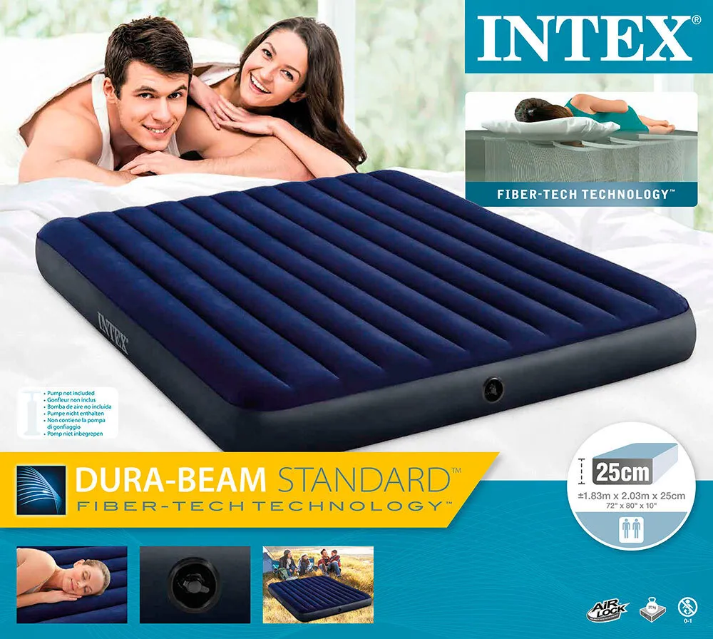 Матрас надувной Intex Classic Downy Airbed Fiber-tech / 183x203x25 см - фото 4