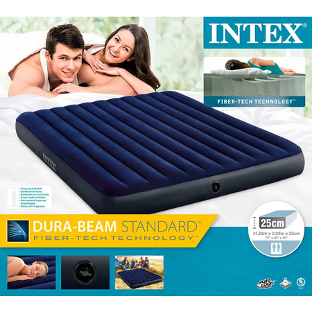 Матрас надувной Intex Classic Downy Airbed Fiber-tech / 183x203x25 см