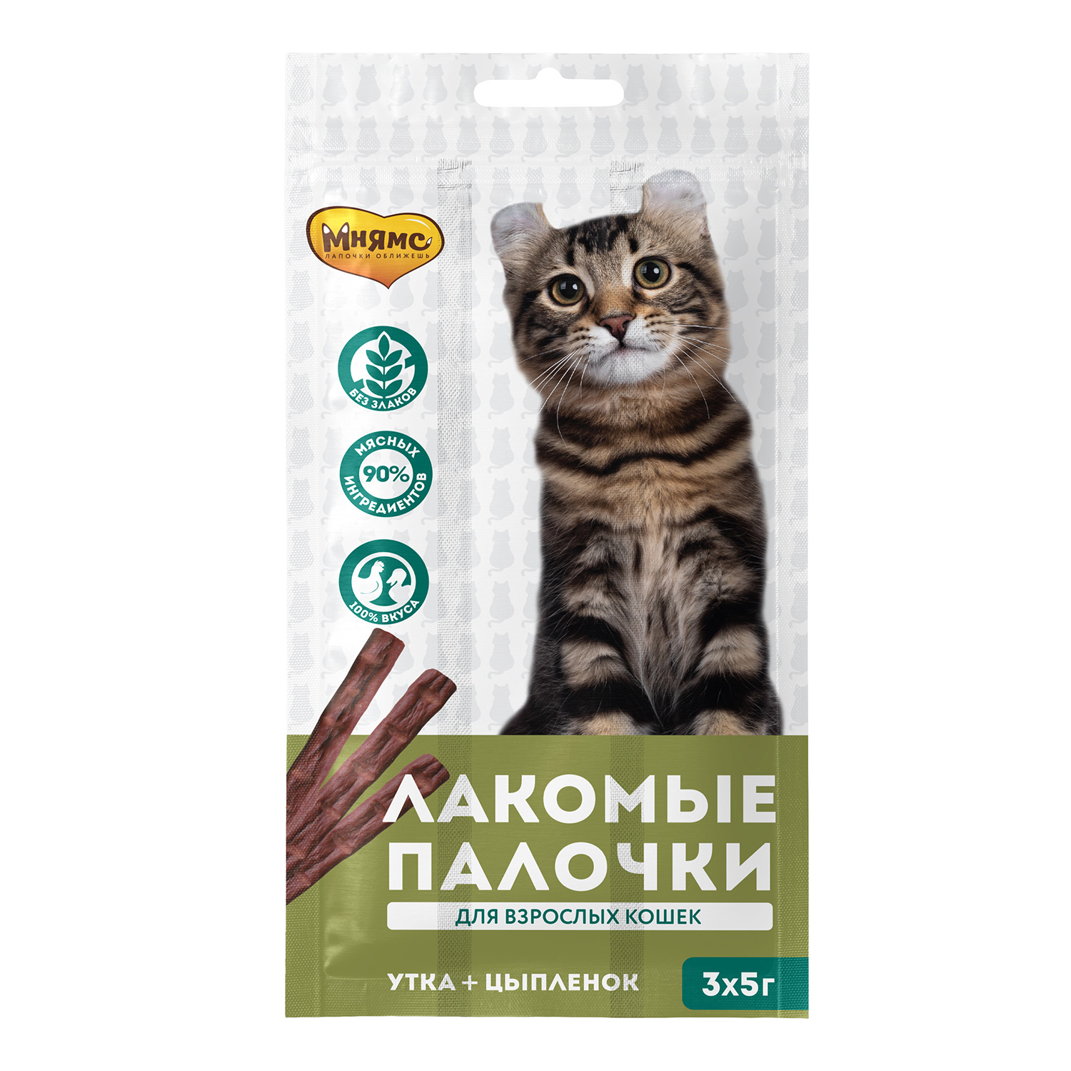 Лакомство для кошек Мнямс лакомые палочки с цыпленком и уткой 5г 3шт - фото 1
