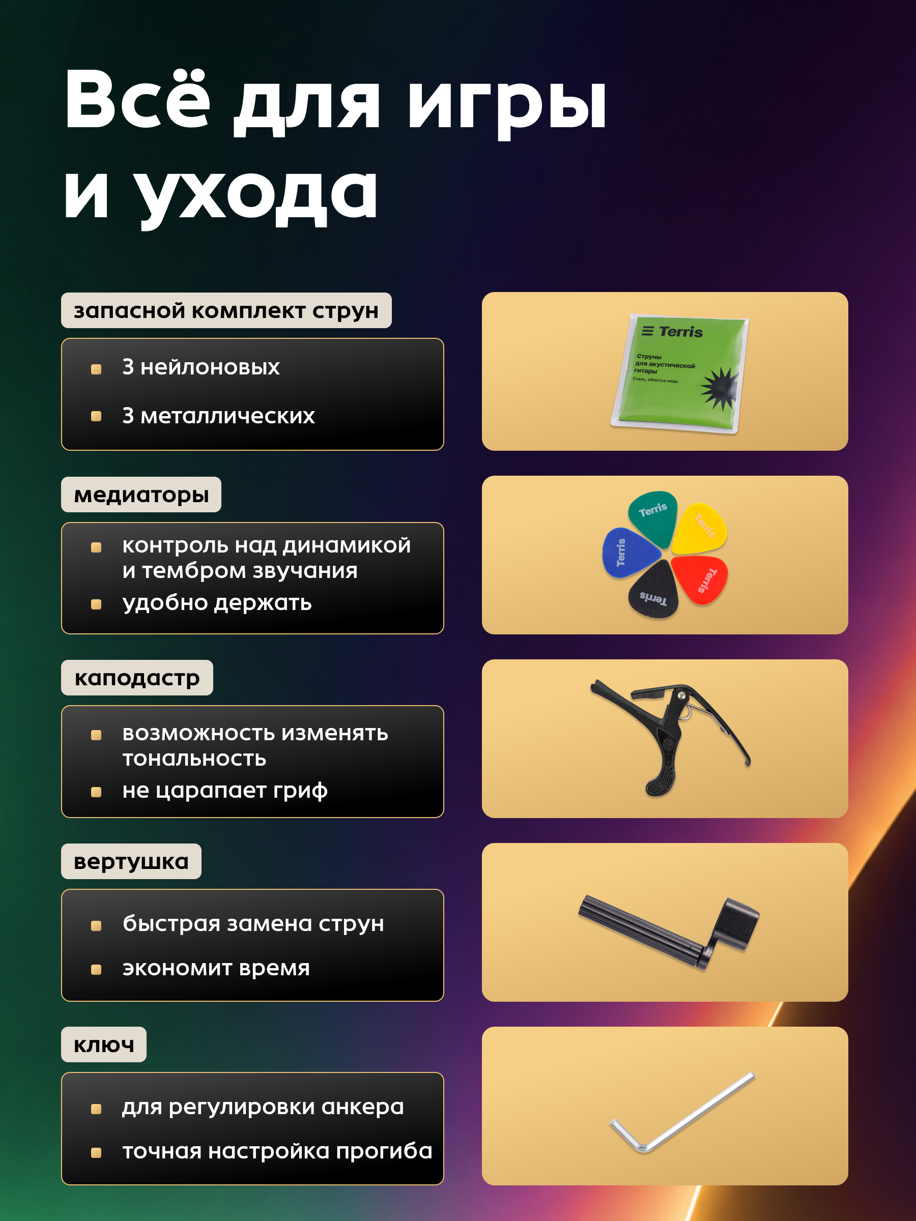 Игрушка музыкальная Terris TC-038 BK Starter Pack гитара - фото 5
