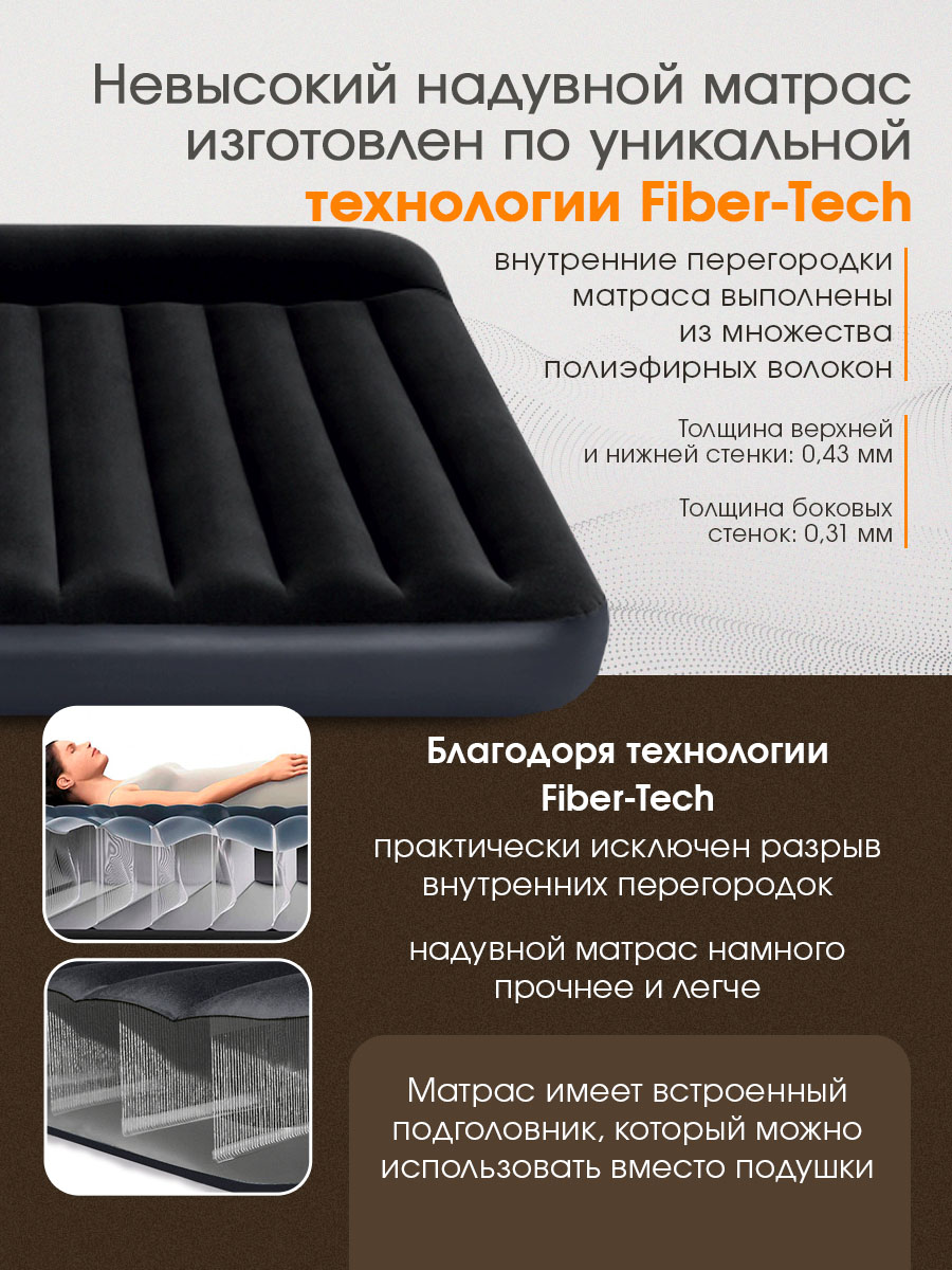 Матрас надувной Intex С подголовником / PILLOW REST CLASSIC AIRBED/ 183x203x25см - фото 3