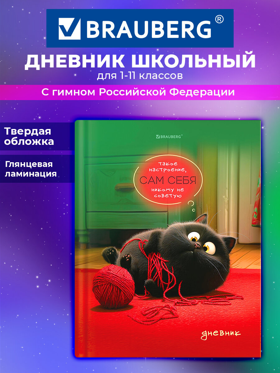 Дневник школьный Brauberg для девочек мальчика 1-11 класс твердый 40 листов - фото 1