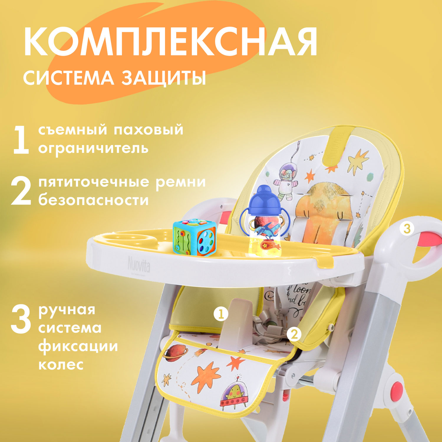Стульчик для кормления Nuovita Futuro Bianco Cosmo giallo желтый - фото 4