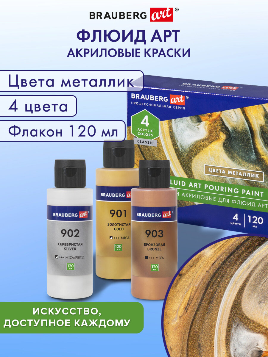 Краски акриловые Brauberg 4 цв. - фото 1