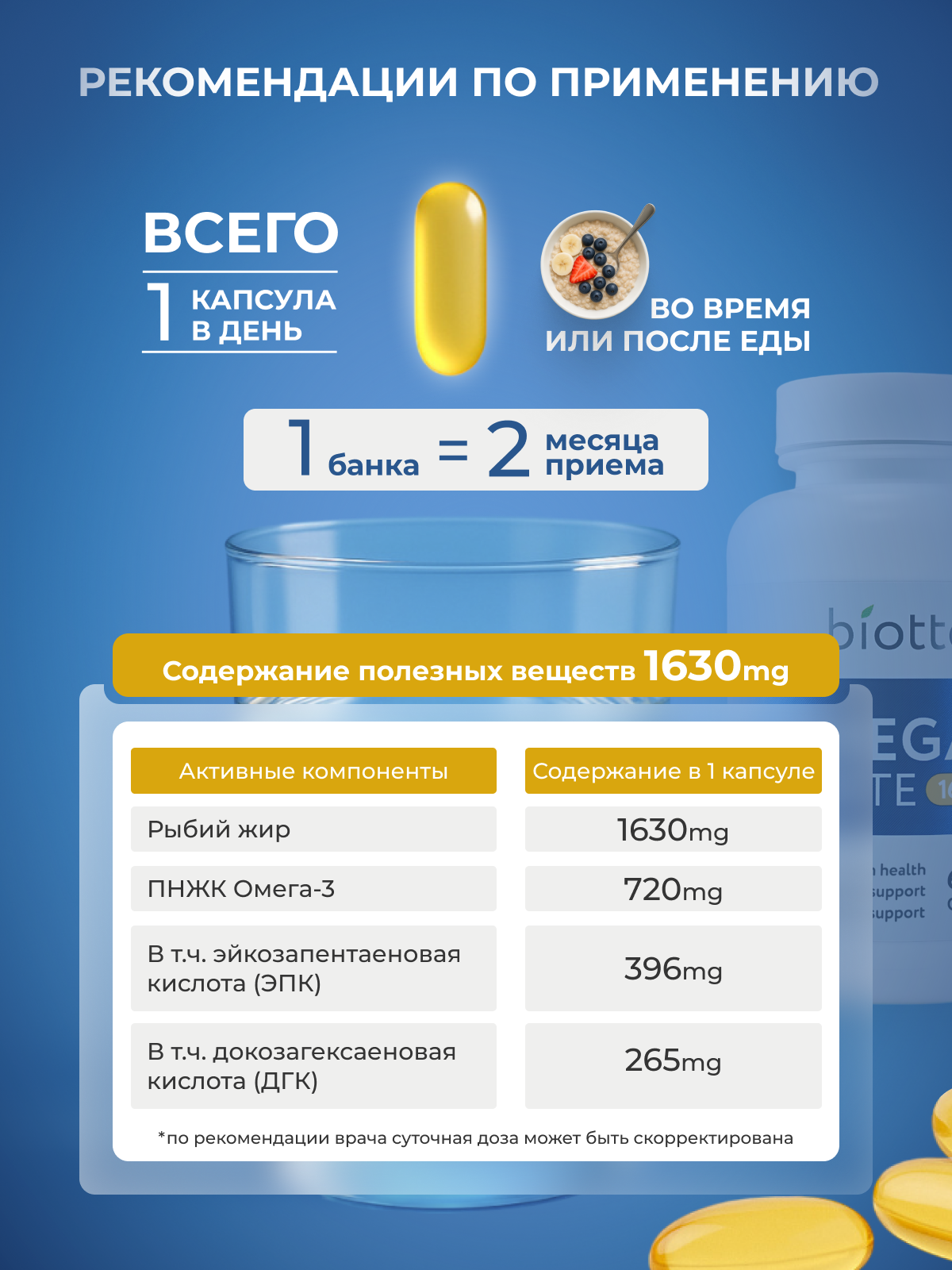 Омега-3 форте в капсулах BIOTTE премиальный рыбий жир для взрослых и подростков 60 капсул - фото 4
