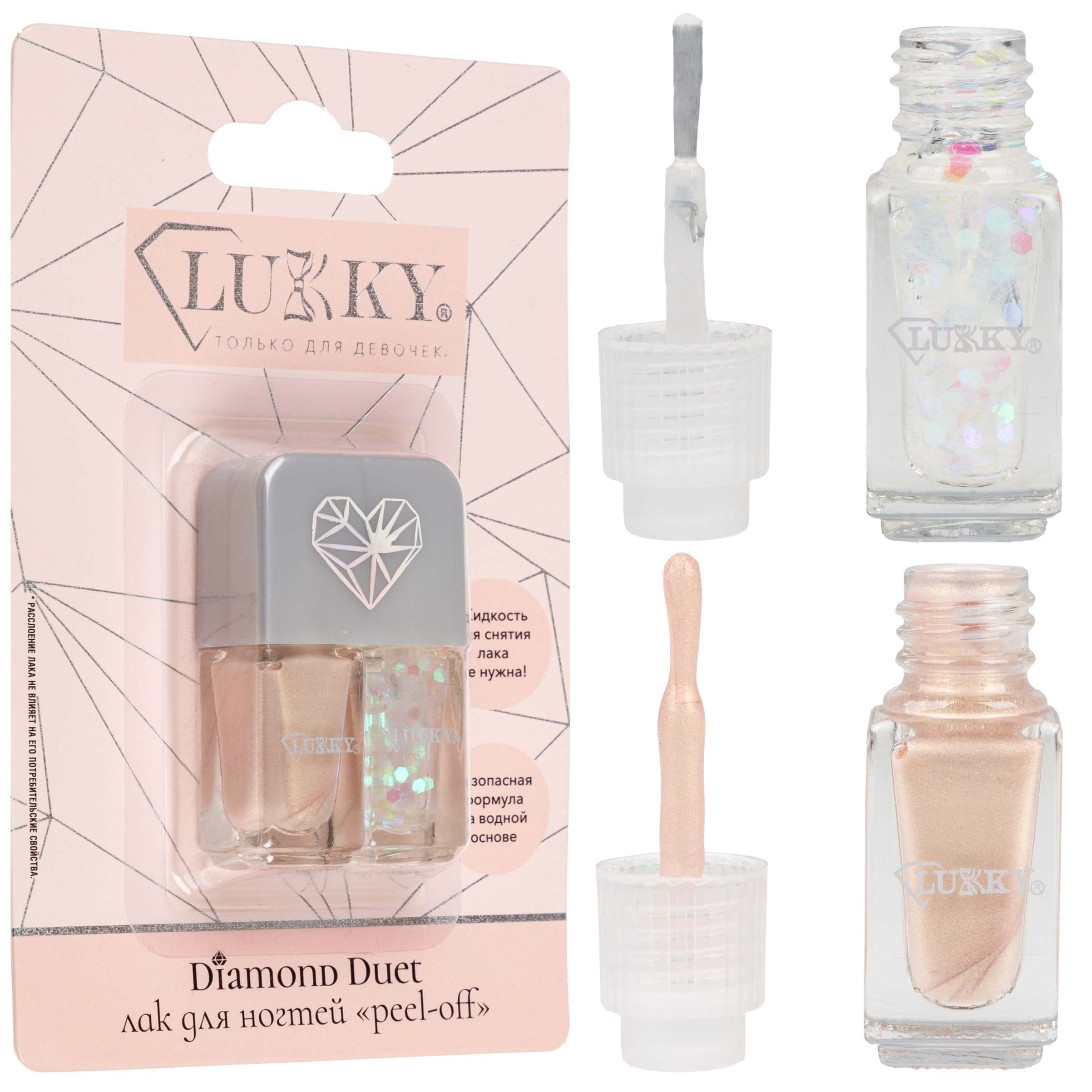 Лак для ногтей 2 шт. LUKKY Diamond Duet двойные золотой с блестками - фото 1