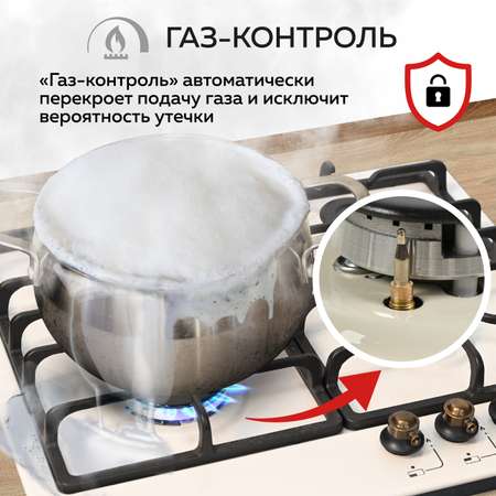 Варочная панель GFGRIL GF-HBG184 Rustic 60 см FFD автоподжиг чугунные решетки WOK конфорка цвет бежевый