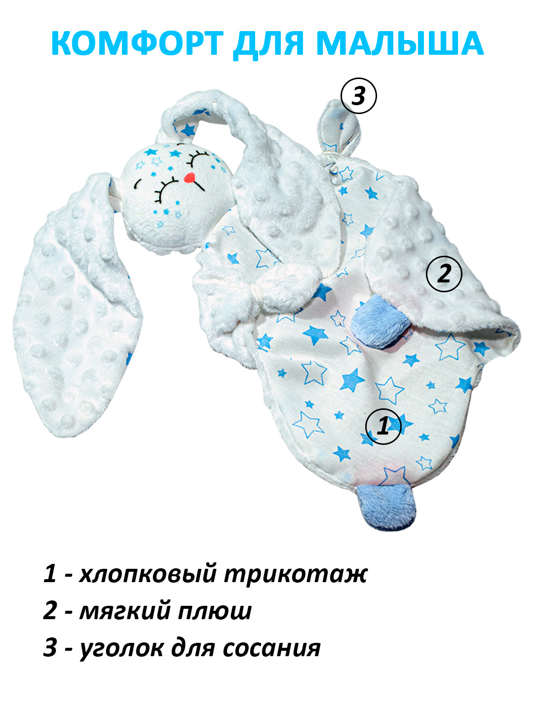 Игрушка Штучки к которым тянутся ручки комфортер Звёздный зайчик голубой - фото 6