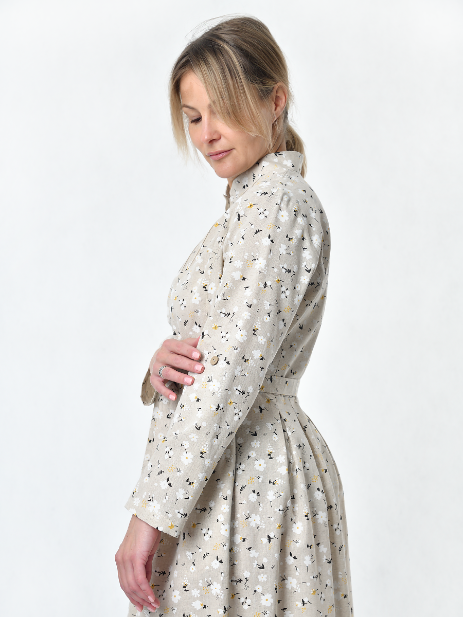 Платье Льняная Горница пл025-02/светло-серый-белый - фото 7