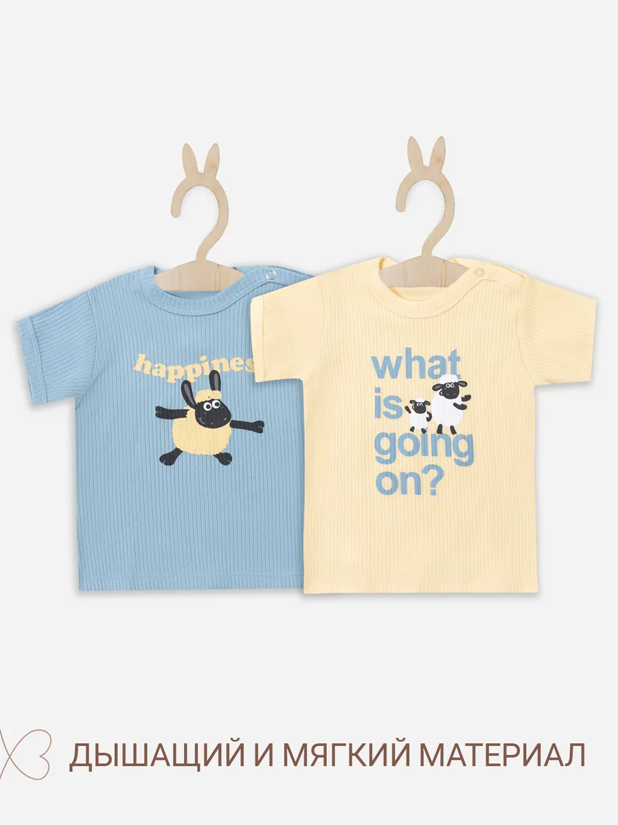 Футболка 2 шт Mark Formelle (Марк Формэль) 83108-2/абрикосовый щербет +голубой +печать - фото 4