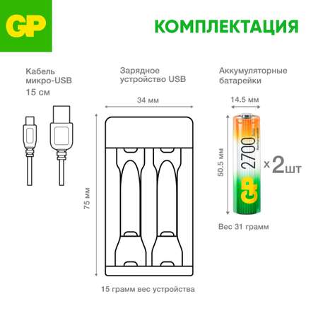 Зарядное устройство GP E211+аккумуляторы 270AA 2шт в комплекте