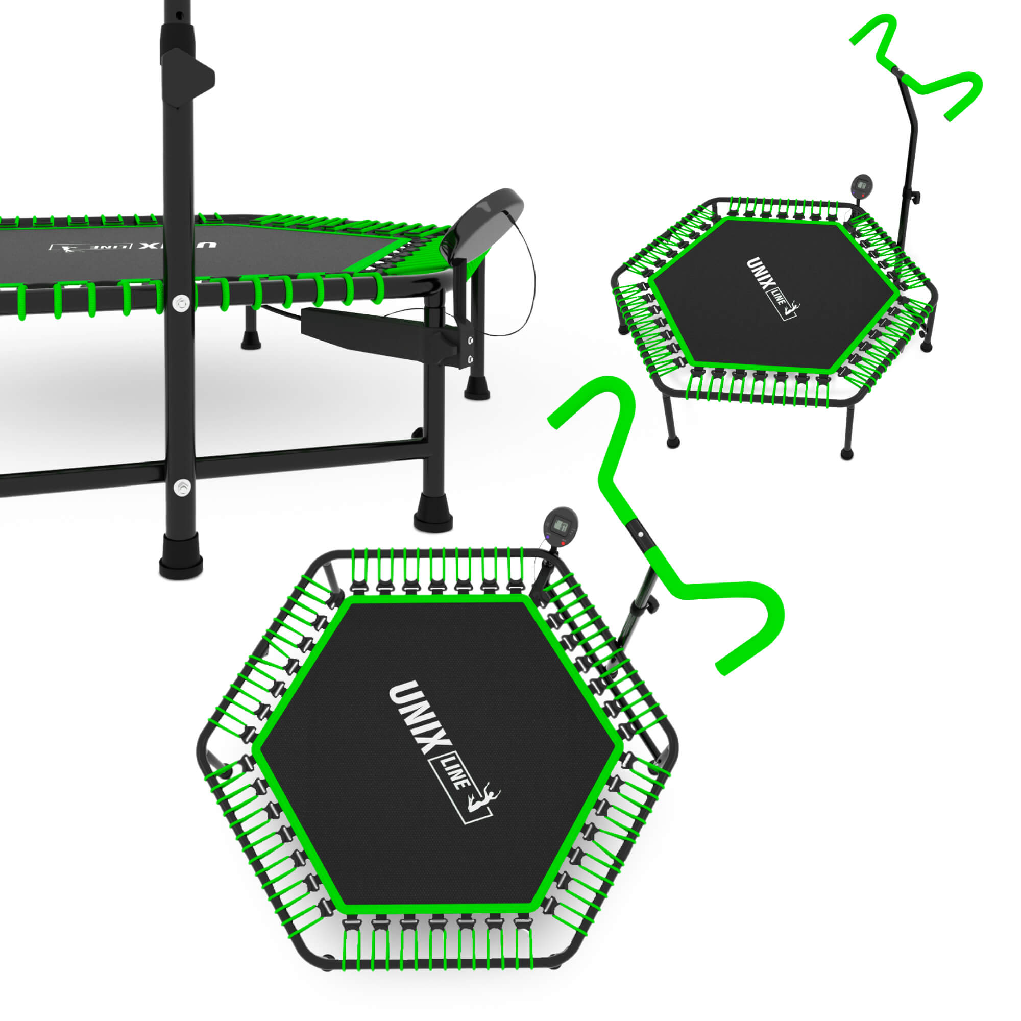 Батут спортивный с ручкой UNIX line Fitness pro green диаметр 125 см до 130 кг счетчик прыжков для джампинга - фото 22