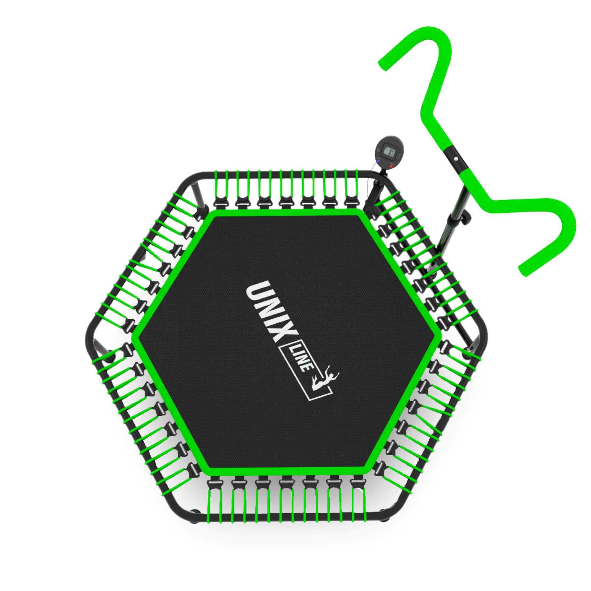Батут спортивный с ручкой UNIX line Fitness pro green диаметр 125 см до 130 кг счетчик прыжков для джампинга - фото 16