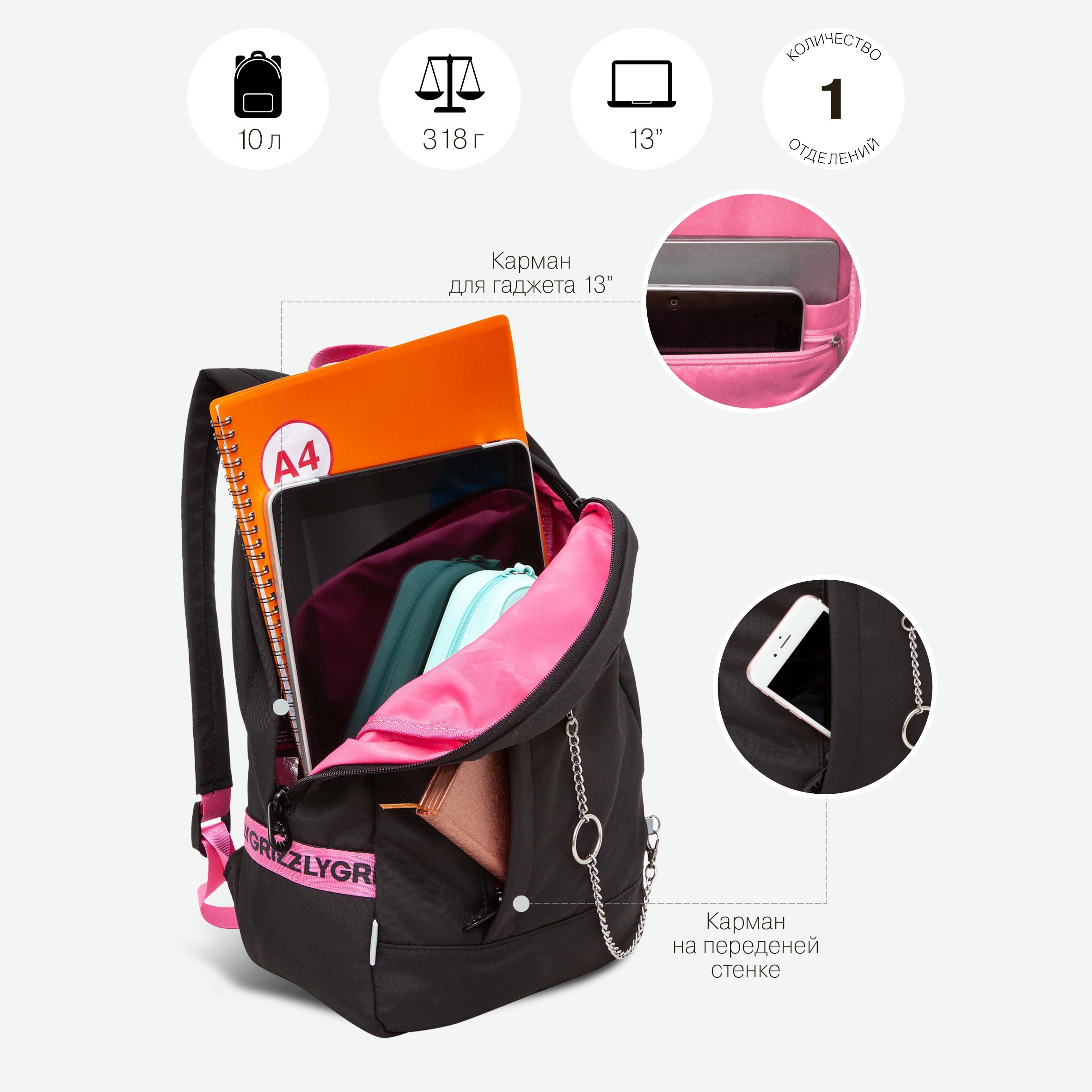 Рюкзак Grizzly для девочки - фото 7