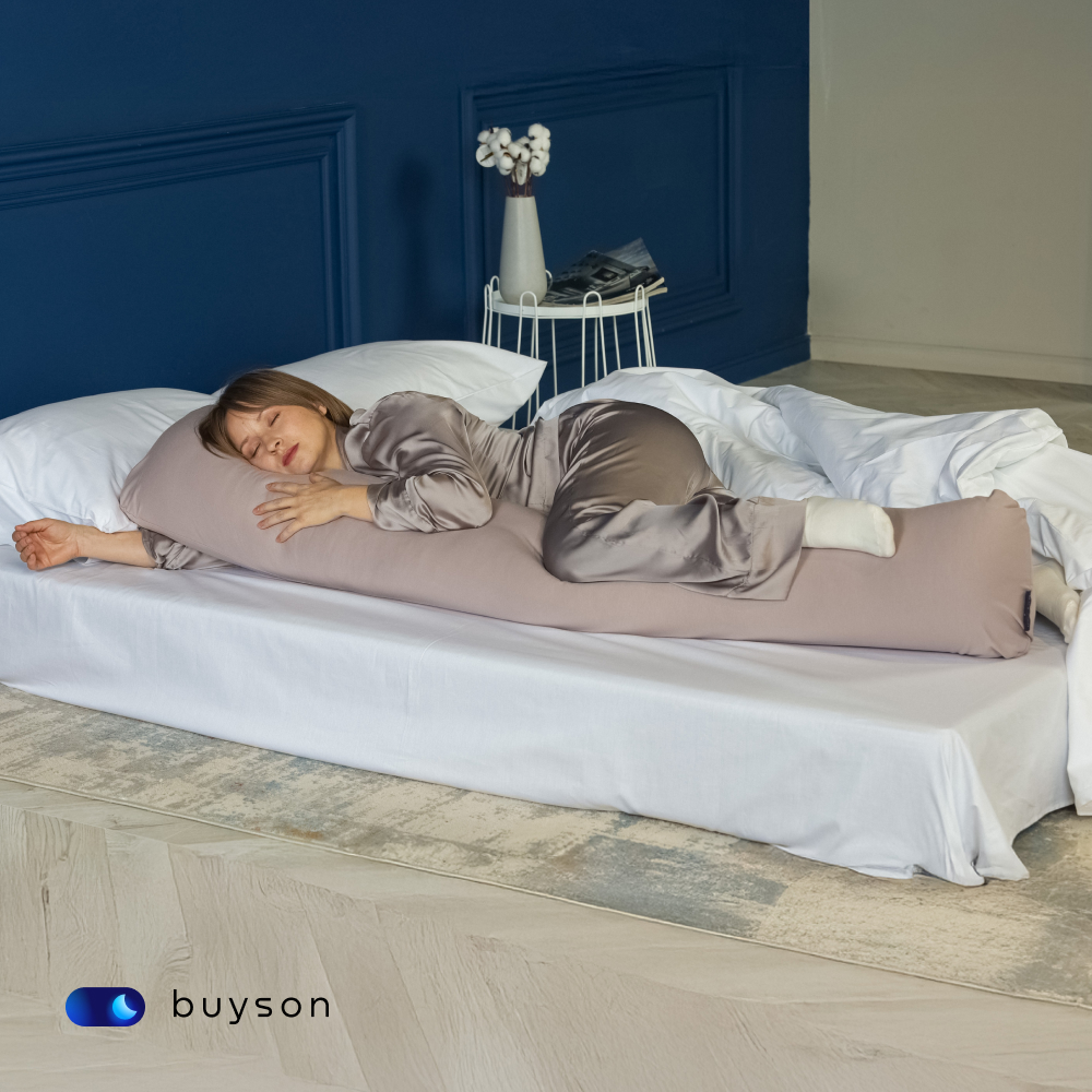 Наволочка для подушки-обнимашки buyson BuyComfy серая, хлопковый трикотаж, 160x35 см - фото 7