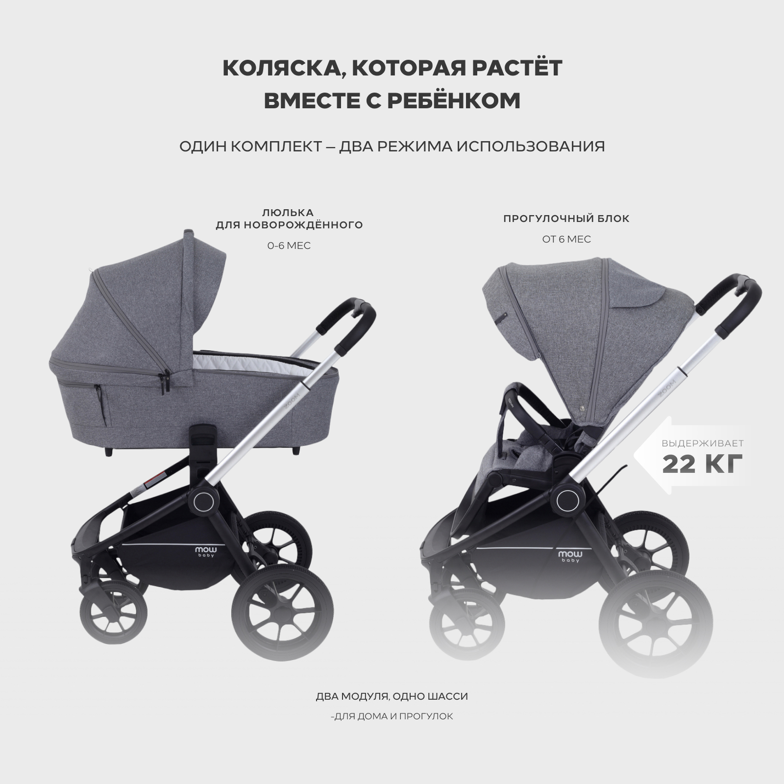 Коляска 2в1 MOWbaby Zoom silver grey серый - фото 7
