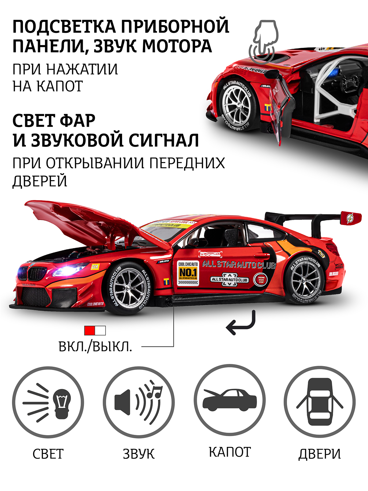 Автомобиль АВТОпанорама BMW M6 GT3 1:24 JB1251649 - фото 2