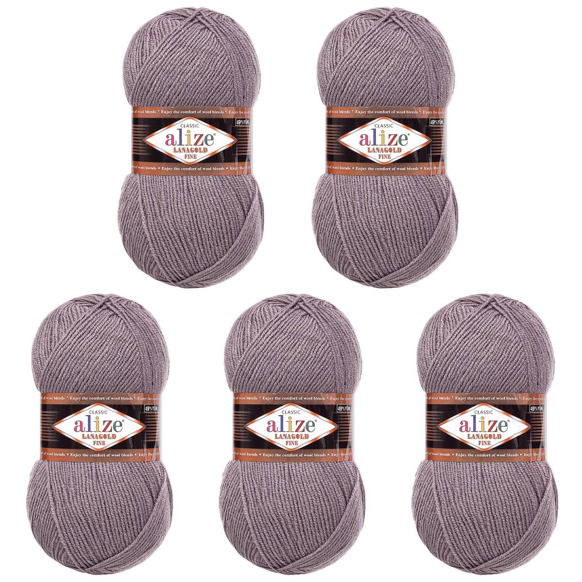 Пряжа Alize полушерстяная мягкая теплая Lanagold fine 100 гр 390 м 5 мотков 348 дымчатый - фото 6