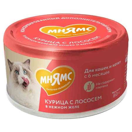 Корм для кошек Мнямс 80г курица с лососем в нежном желе ж/б