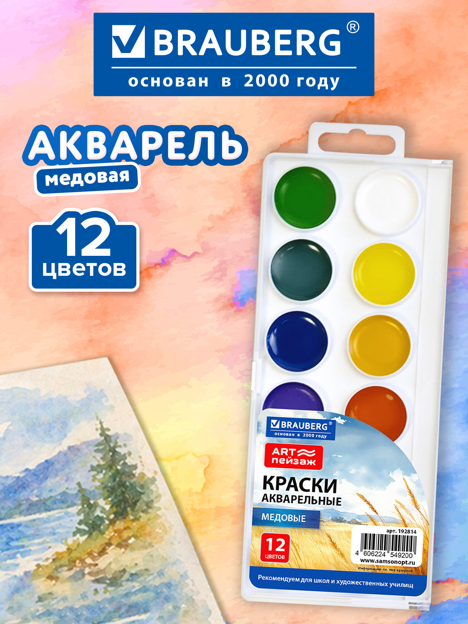 Краски акварель Brauberg 12 цв. - фото 1