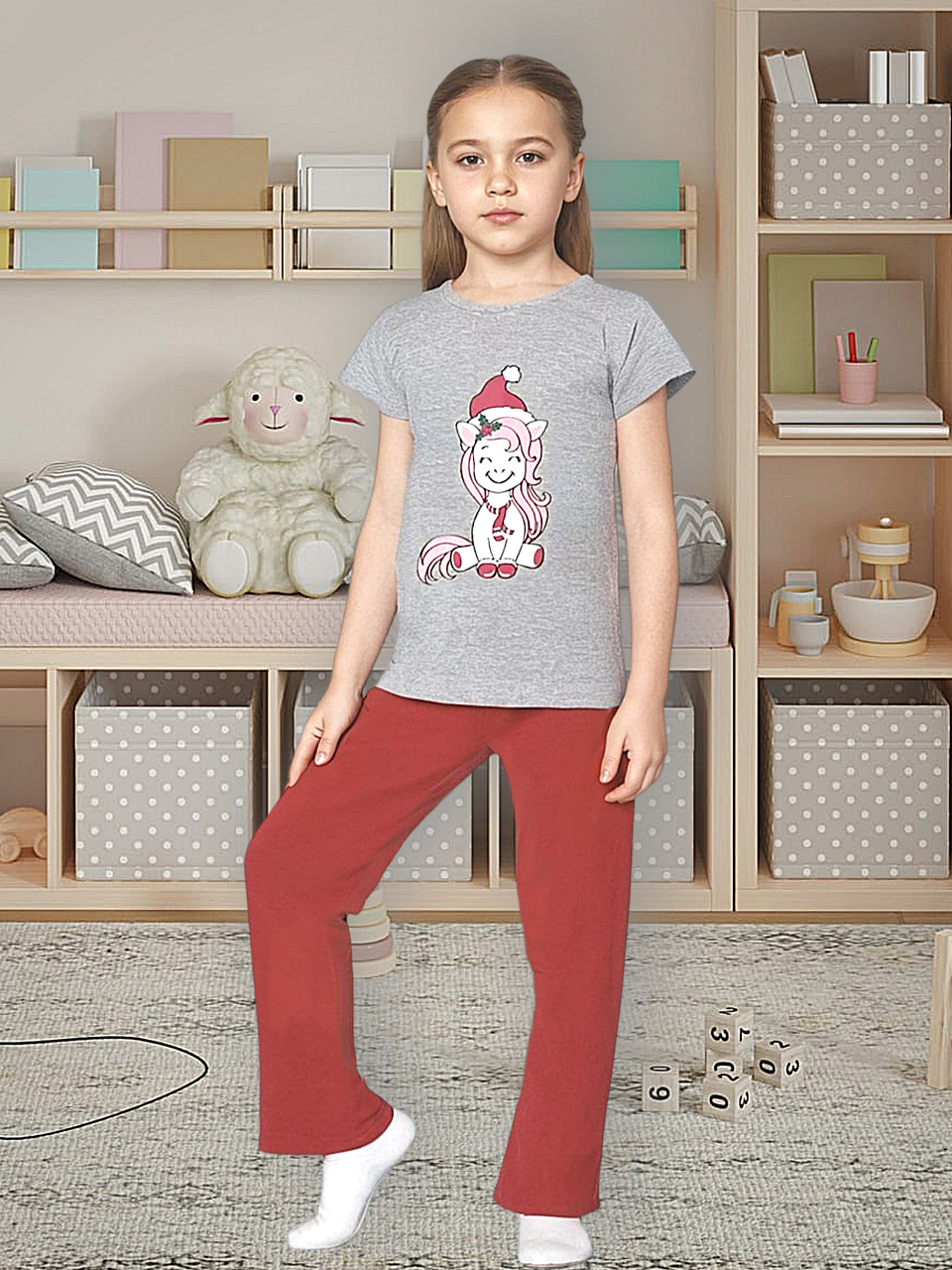 Пижама UZCOTTON UZ-Пиж-G-Basic-K/Пони-меланж-красный - фото 1