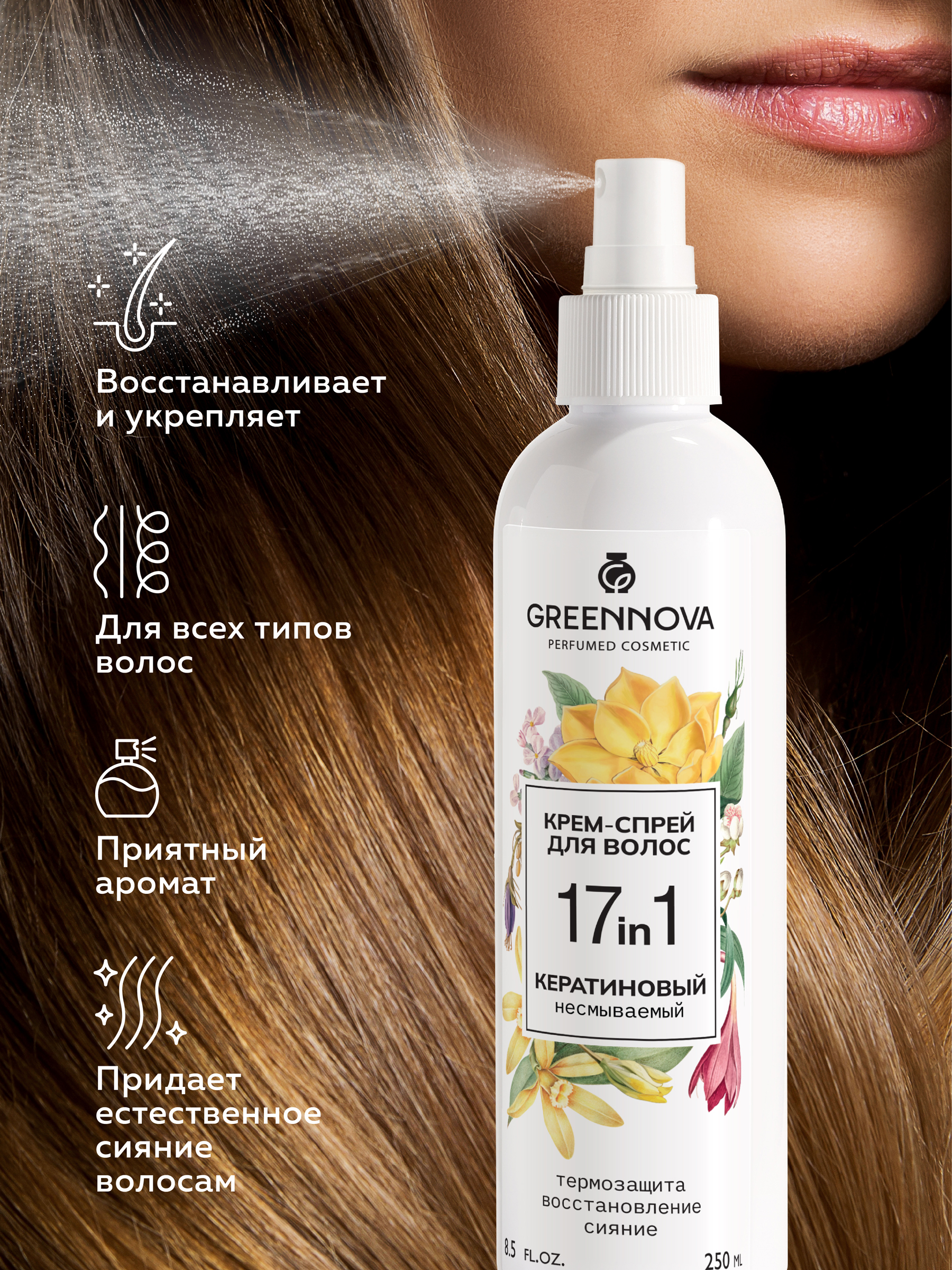 Крем-спрей для волос GREENNOVA многофункциональный 17 в 1 несмываемый 250 мл - фото 2