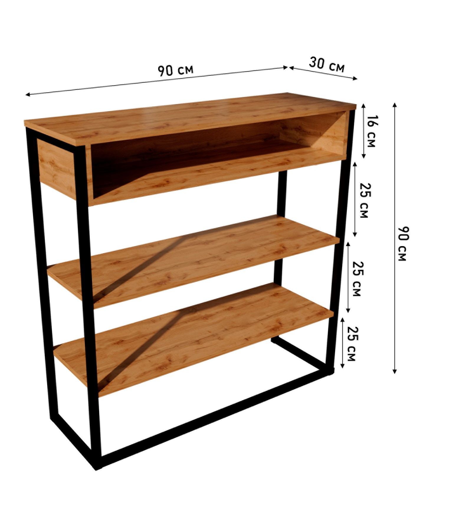 Стеллаж WoodSteel для прихожей в стиле Лофт Chicago lite 90x30x90 см чёрный - фото 5
