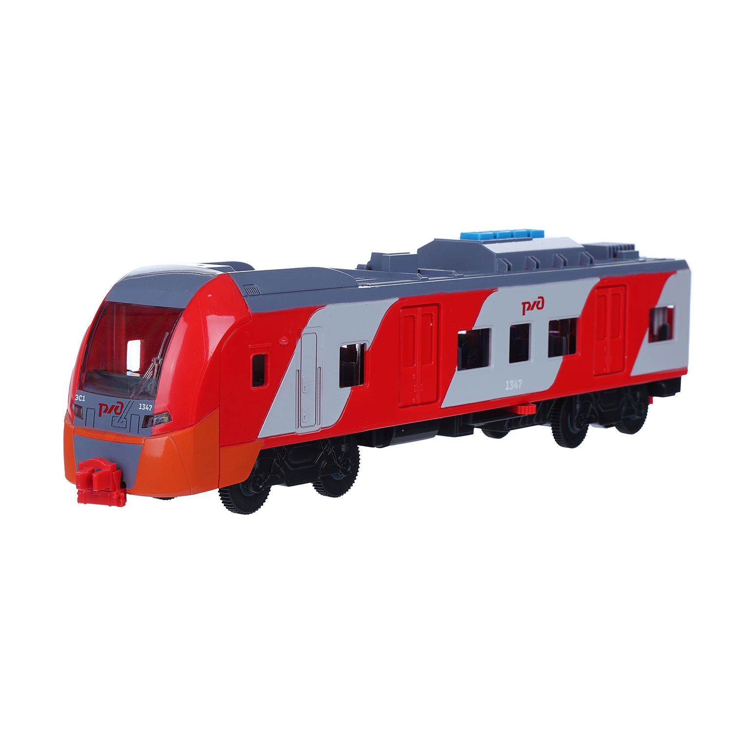 Изображение товара Пластиковый поезд Ласточка Технопарк — РЖД Электропоезд с открывающимися дверьми и световыми эффект