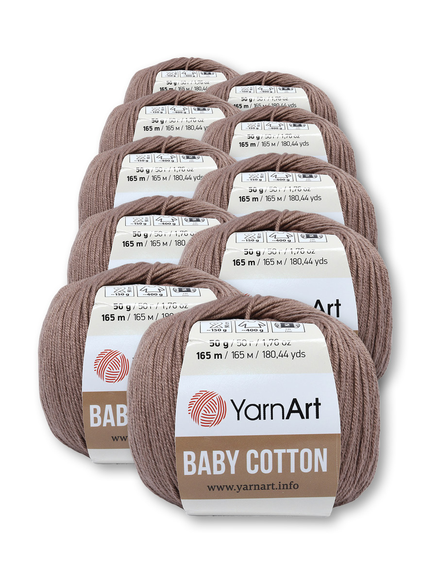 Пряжа для вязания YarnArt Baby Cotton 50гр 165 м хлопок акрил детская 10 мотков 407 светло-коричневый - фото 3