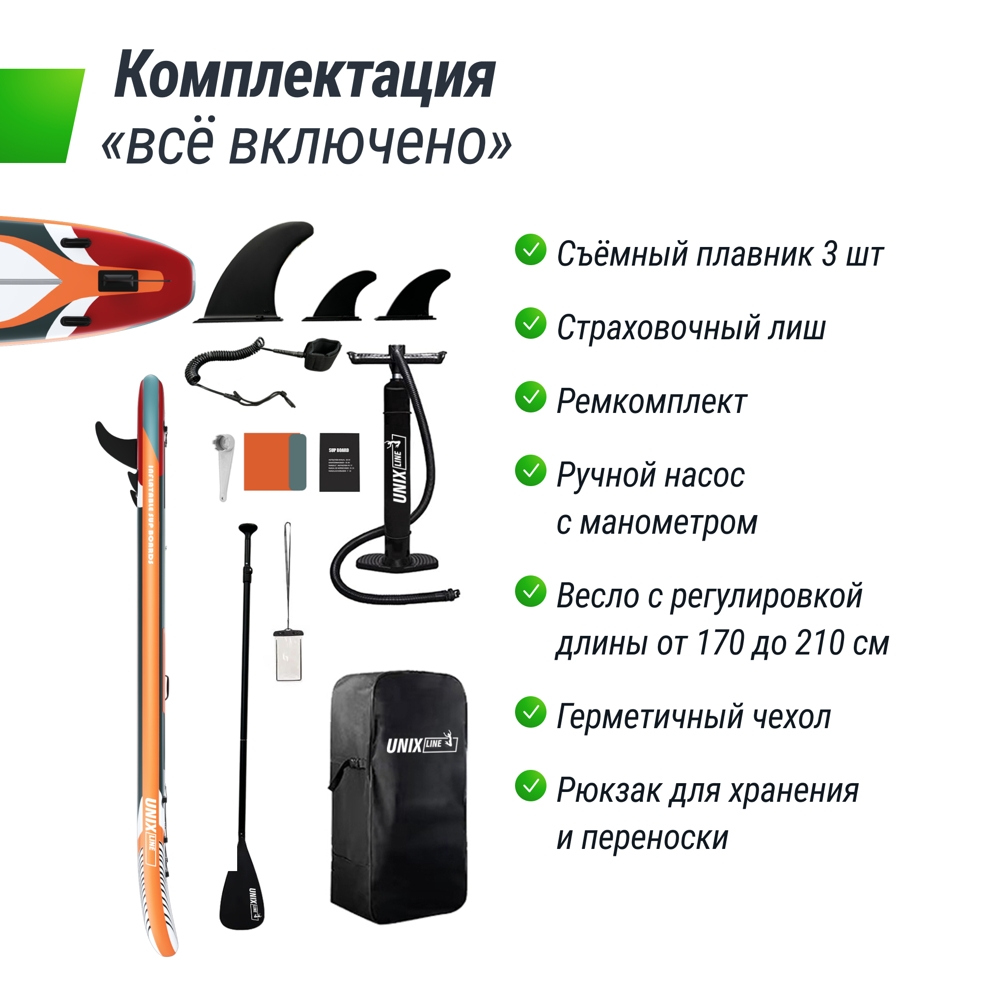 SUP-борд UNIX Line Summertime (360 см) сап-борд в рюкзаке, в комплекте весло, 3 плавника, насос с монометром - фото 2