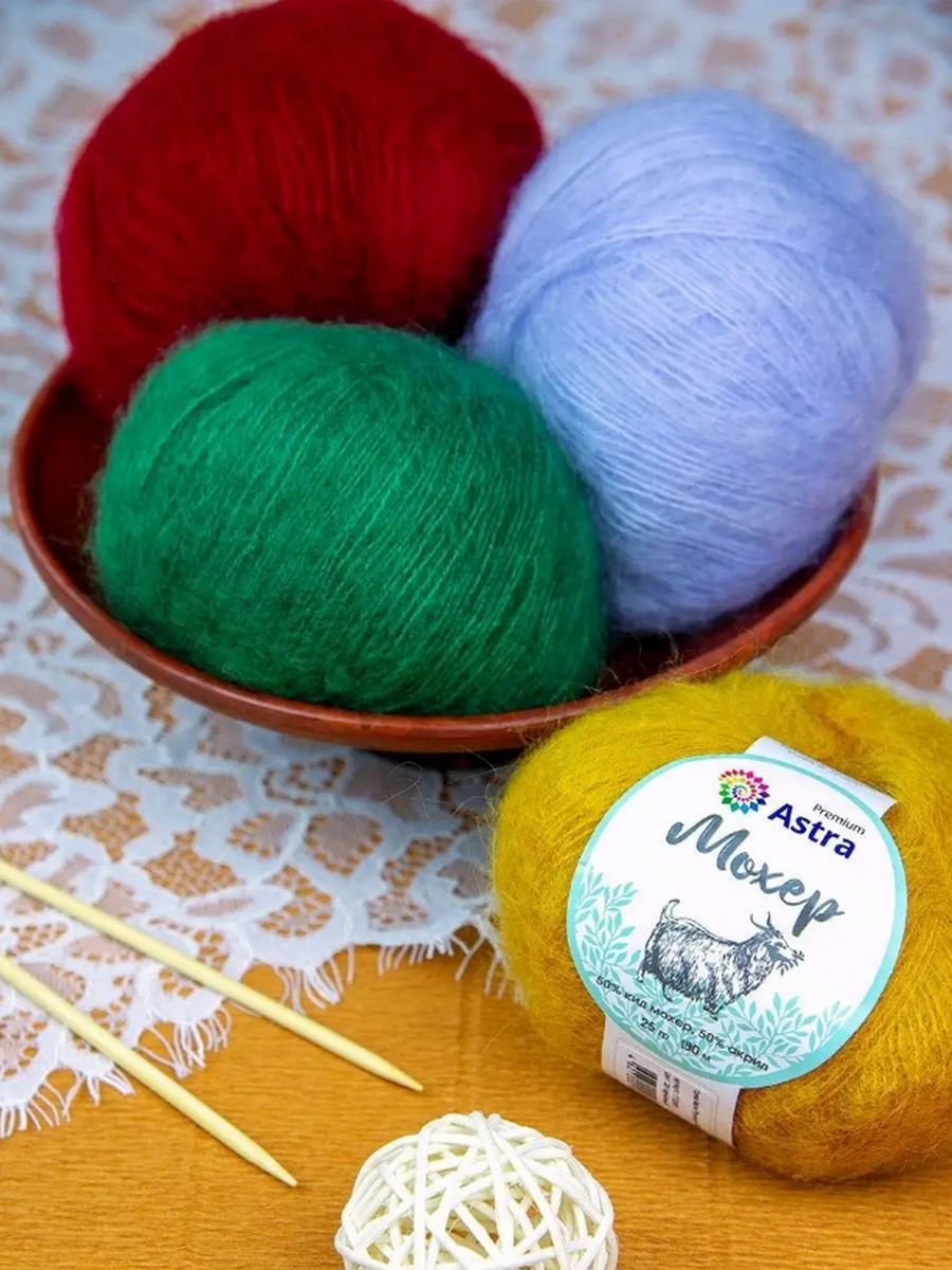 Пряжа Astra Premium Мохер Mohair полушерстяная с ворсом 25 г 190 м 05 мятный 4 мотка - фото 12