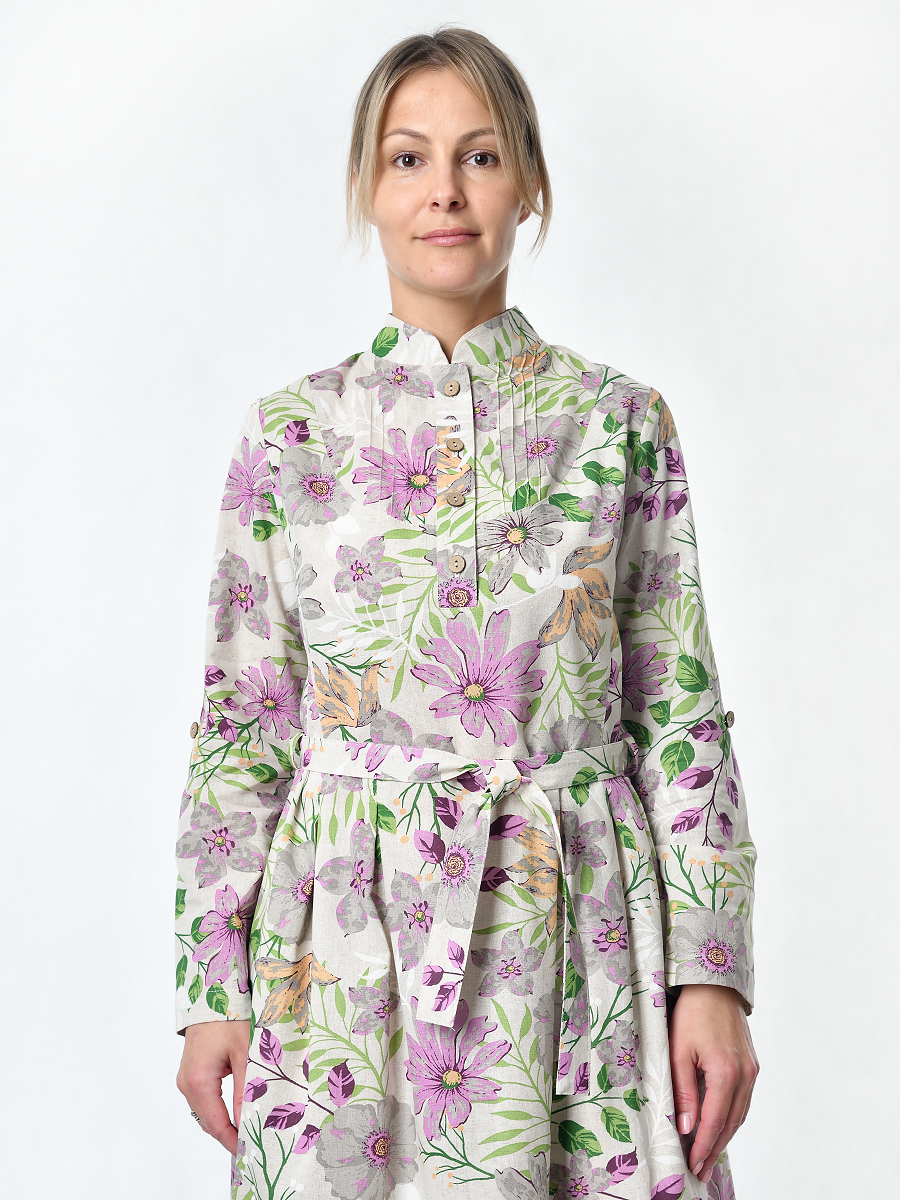 Платье Льняная Горница пл025-02/бежевый-сиреневый-зеленый - фото 2