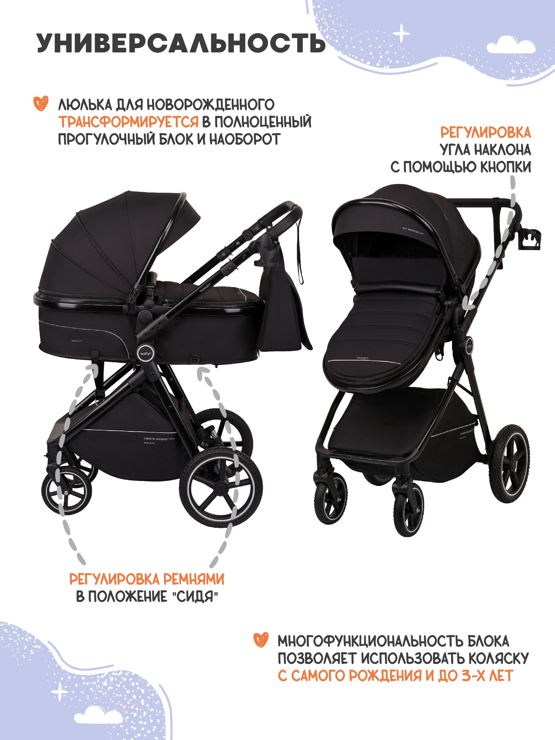 Коляска трансформер Indigo Target 3в1 черный - фото 8