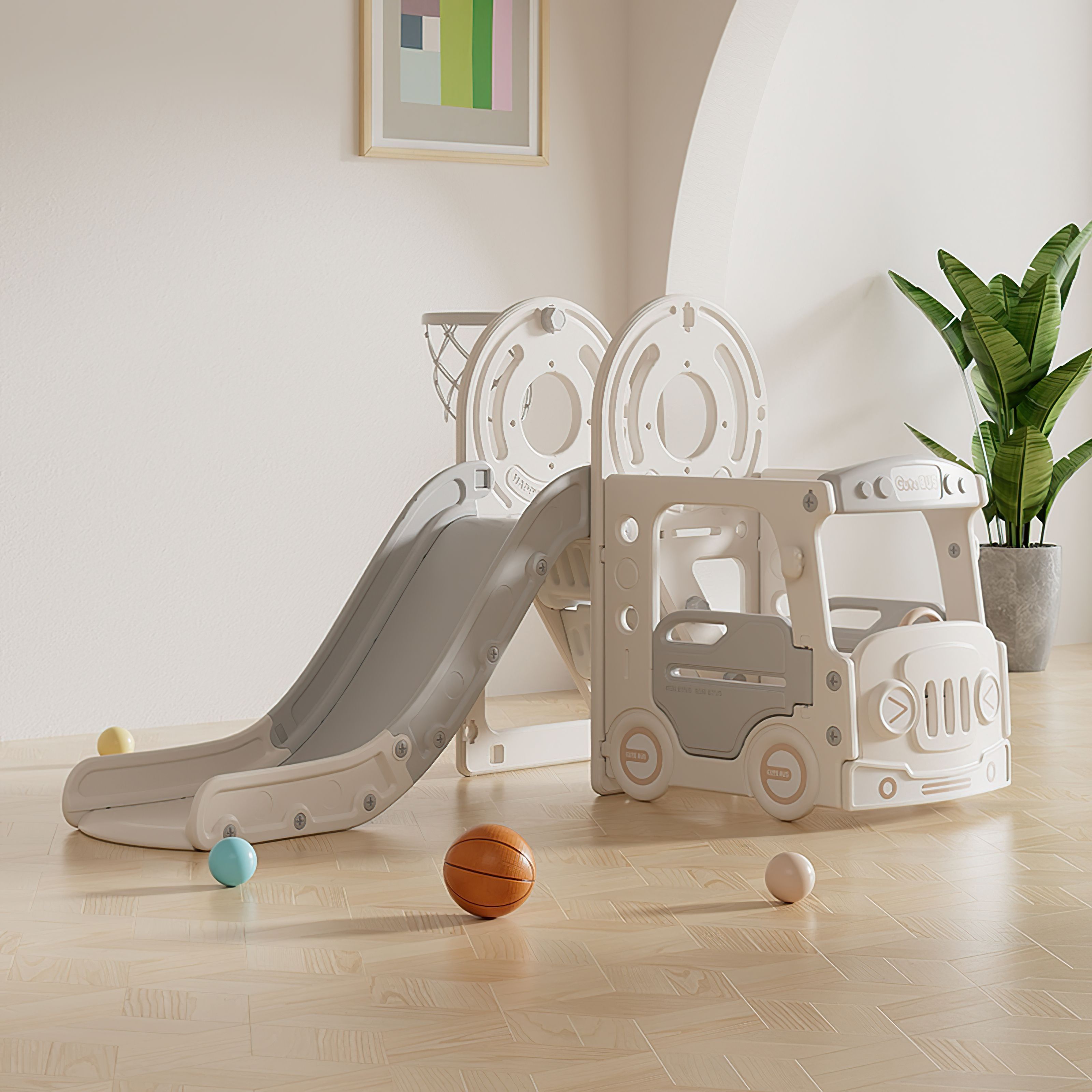 Игровой комплекс UNIX Kids Bus grey с горкой и баскетбольным кольцом - фото 11