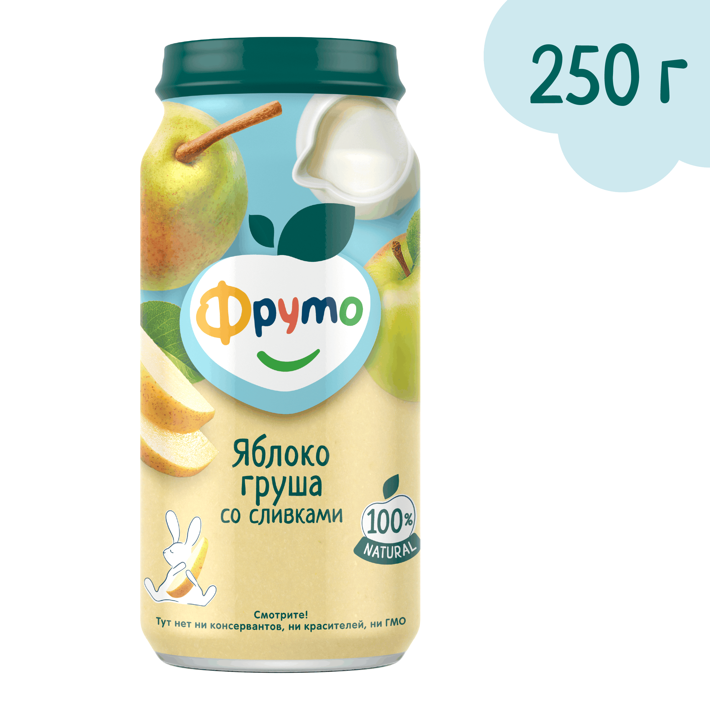 Пюре ФрутоНяня Яблоко-груша-сливки с сахаром с 6 мес 250 г - фото 1