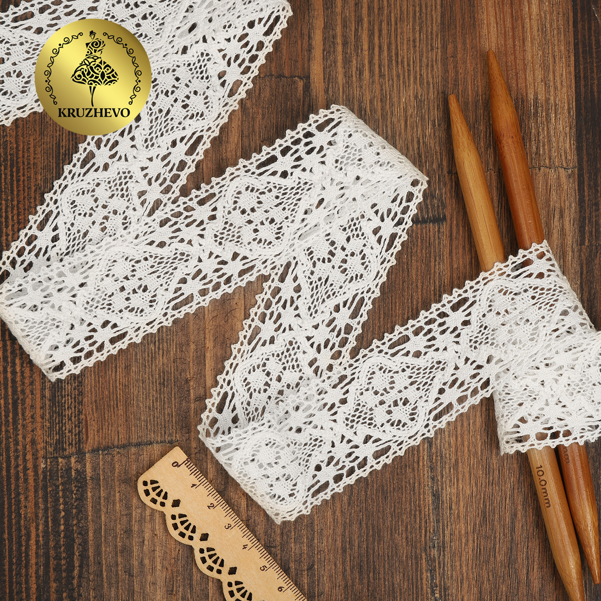 Тесьма декоративная KRUZHEVO вязаная 40мм цвет белый упаковка 10м - фото 1